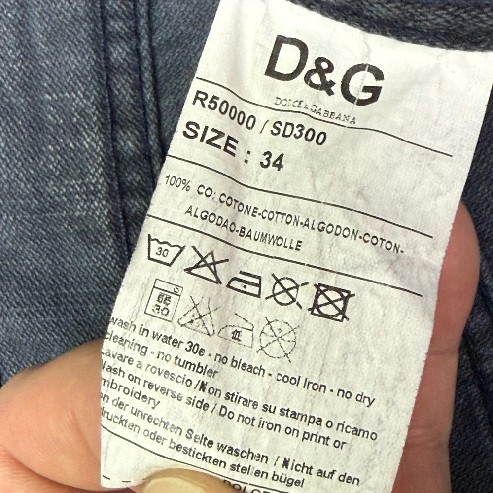 D&G Dolce & Gabbana Jeans Mens 34/32 Grey Straight Leg Metal Logo Plaque R50000
